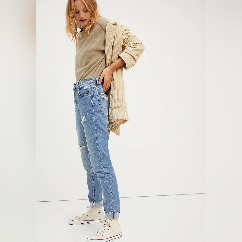 Boyish The Billy Jeans Vintage Insp High Rise Distressed Ripped Cropped Jeans 28